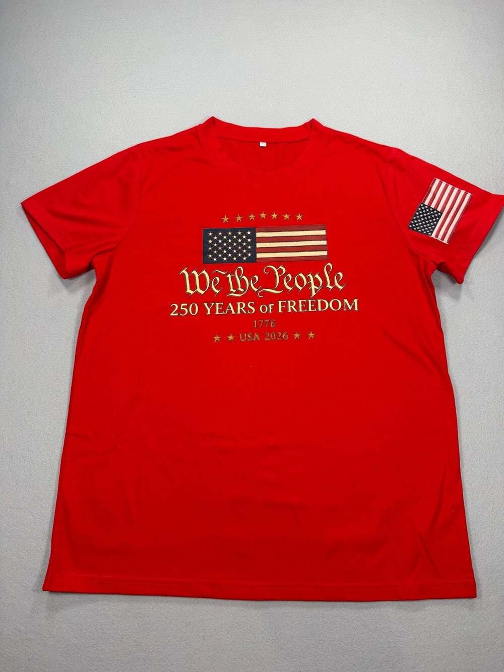 We The People 250 Years of Freedom USA 2026 Patriotic Graphic T-Shirt Red Size M